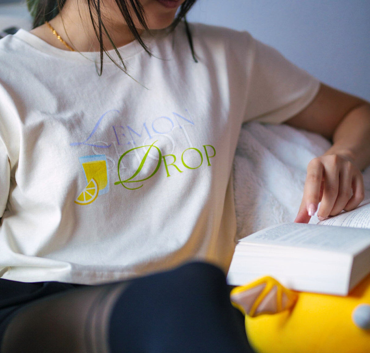 Model is wearing Lemon Drop Crop size S