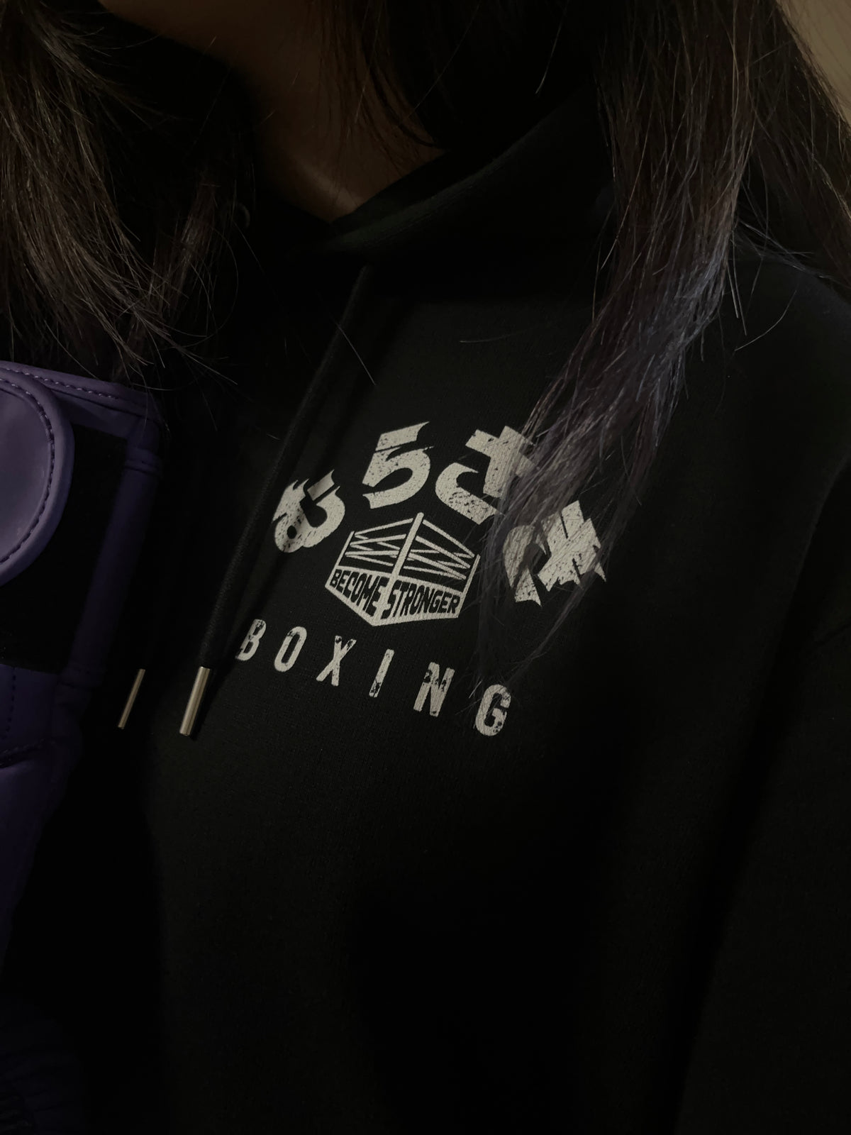 Murasaki Boxing Club Hoodie close-up of front logo